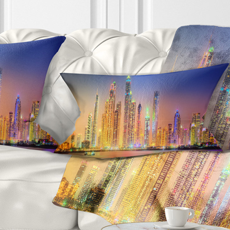 Coussin cityscape panorama marina skyscrapers dubai, Rectangle 12 po x 20 po