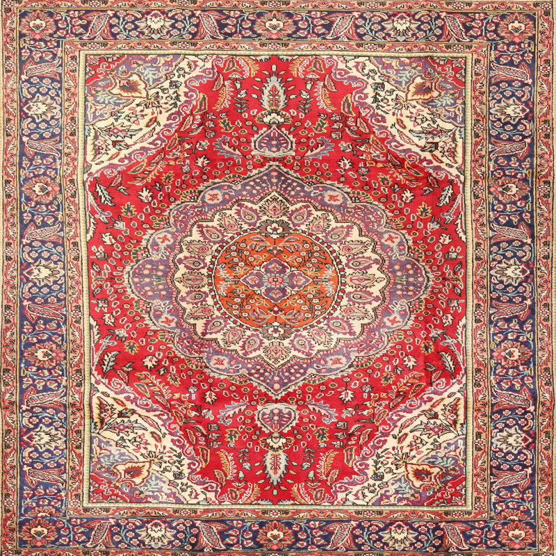 Tapis de style oriental rouge, Carré 3 pi