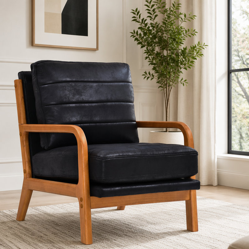 Chaise d'appoint rembourrée en bois massif, Noir