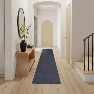  Natural Jute 2' x 6' Navy Farmhouse Indoor Rug