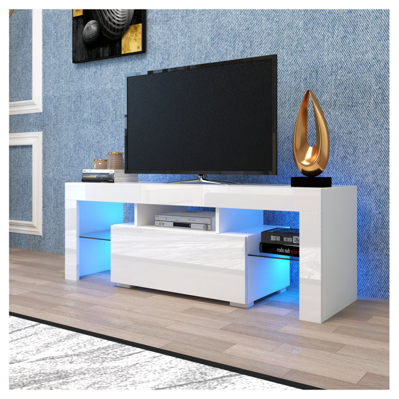 Meuble télé YSVIGI avec lumières DEL, grand meuble télé et meuble de rangement multimédia pour une installation de divertissement moderne