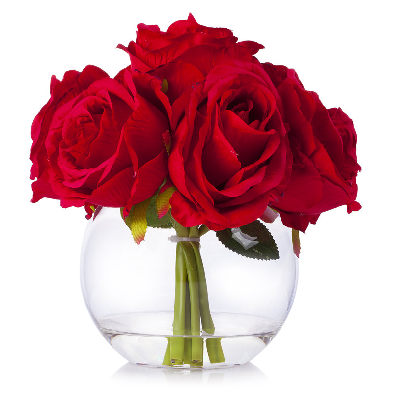 Arrangement floral à grand rose 7 têtes vase, Rouge