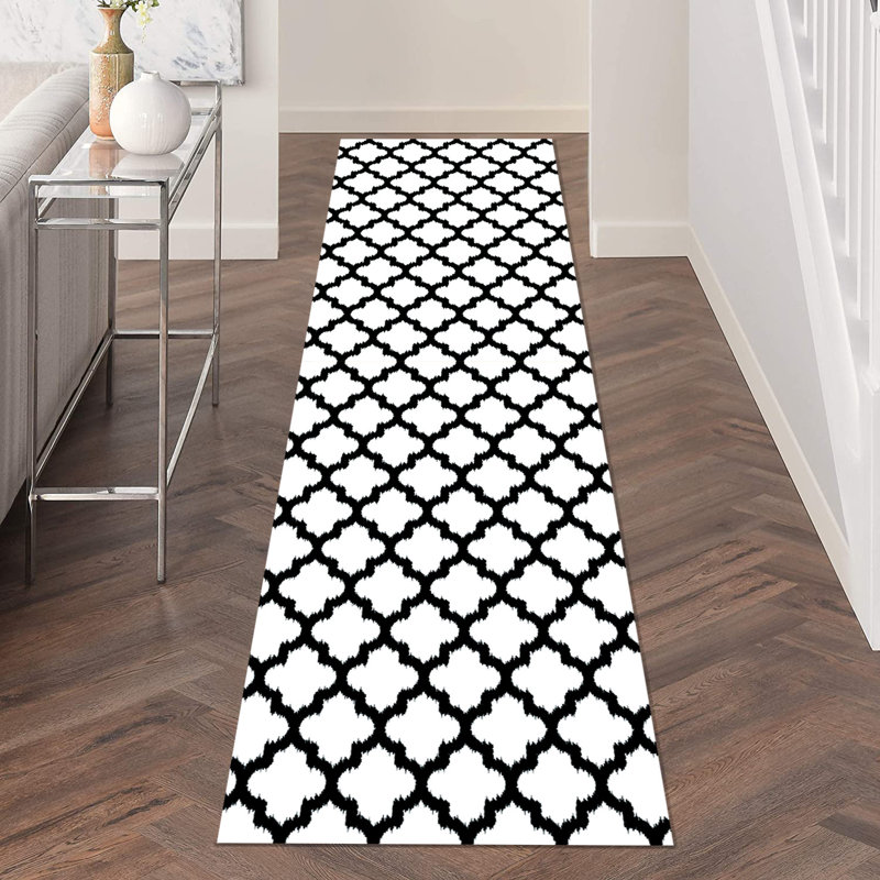 Tapis géométrique en coton Carletta, Tapis de couloir 4 pi 11 po x 21 pi 4 po