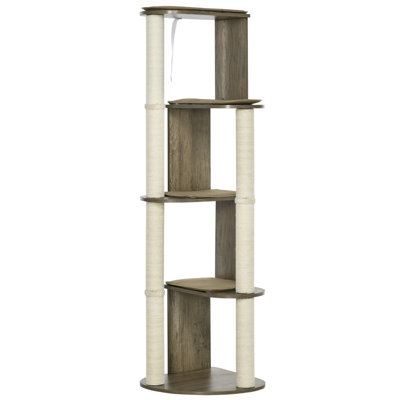 Tall Modern Cat Tree, Multilevel Cat Tower with Sisal Scratching Posts, Cream White Climbing Tower for Indoor Cats & Kittens