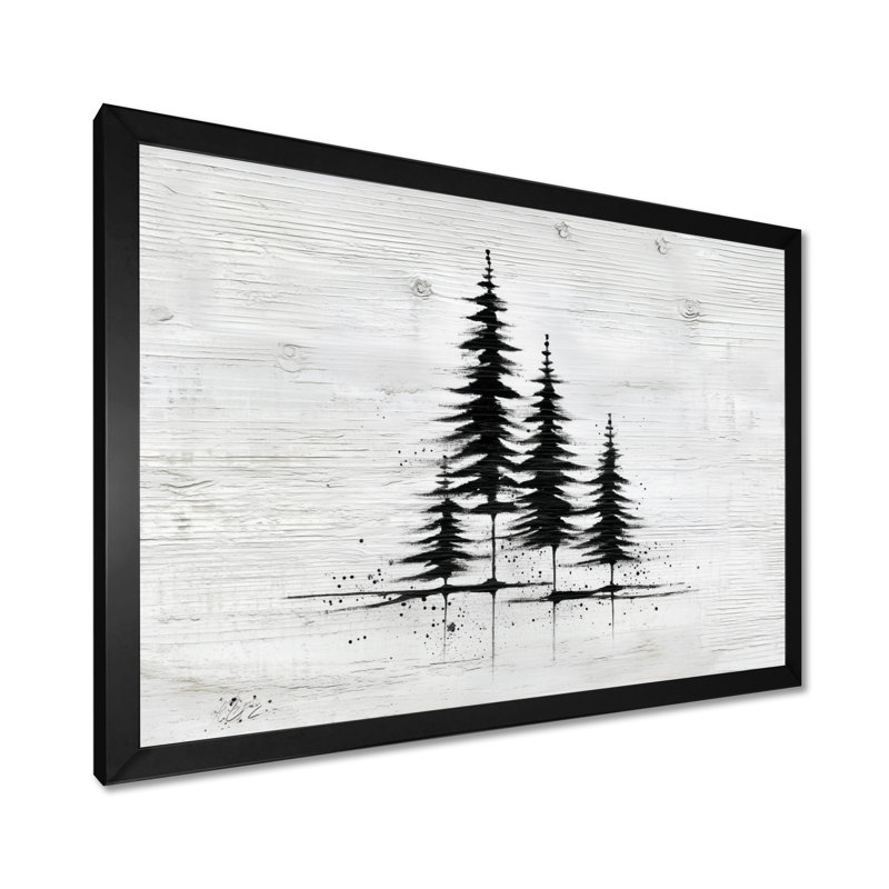 «Black Grey Winter White Pine Trees Forest», art mural sur toile, nature noire, H 12 po x l 20 po, Reproduction encadrée
