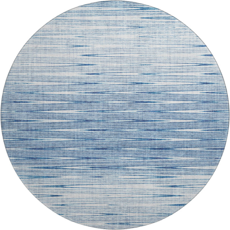 Premium Machine Washable Prisco Blue Rug, Round 8'