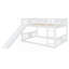 Lit superposé compact au-dessus de double avec échelle intégrée et glissade, construction en bois massif, finition de ton blanc
