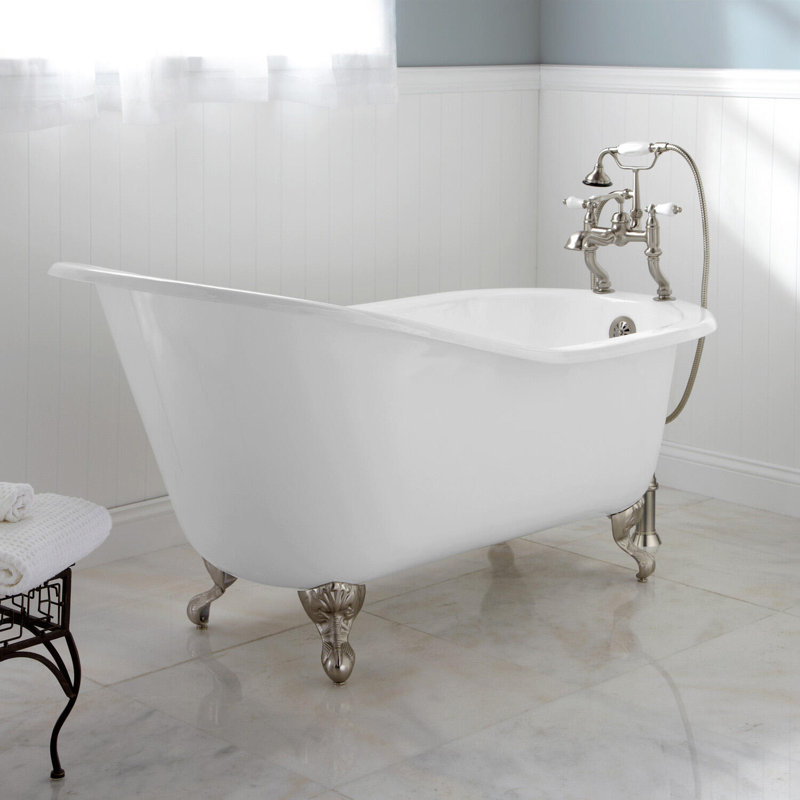 Callaway 61" Clawfoot Soaking Cast Iron Bathtub, Brushed Nickel