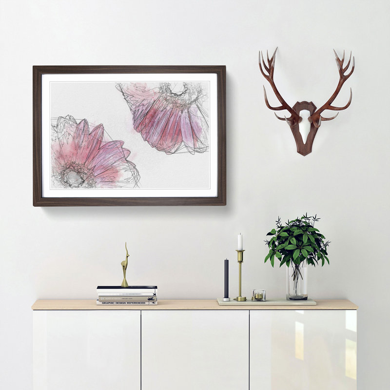 Two Spring Flowers in Pink in Abstract - Framed Print, 27cm H x 36cm W x 2cm D, Walnut Framed