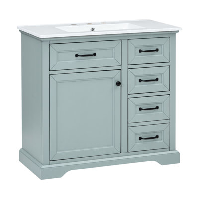 Lavabo de salle de bain 36 po, 4 pièces, lavabo à charnière de porte silencieuse, 4 tiroirs