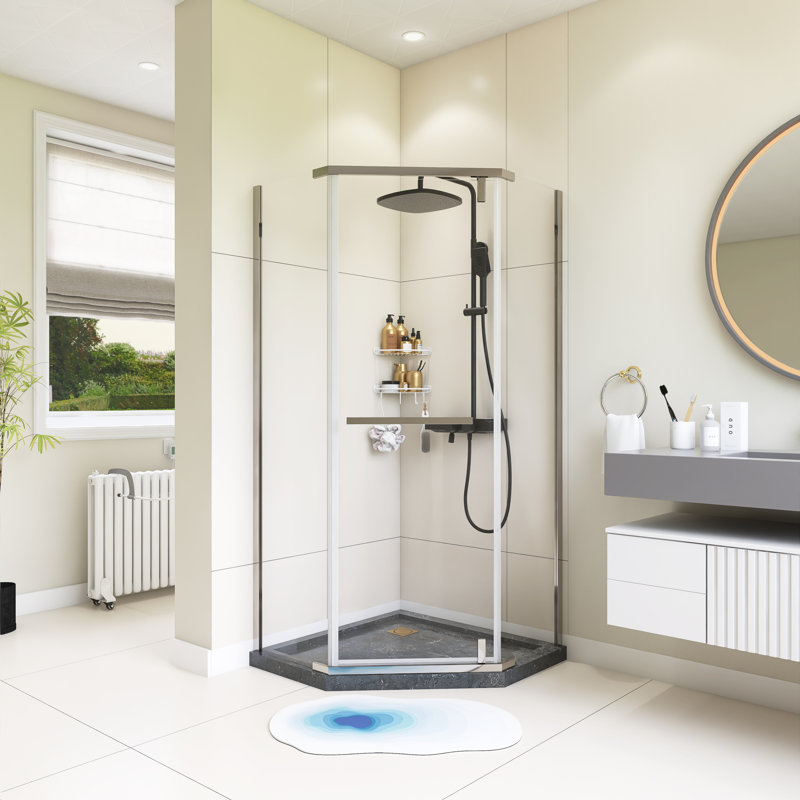 34,75 po X 72 po sans cadre porte de douche pivotante sans cadre en chrome, Chrome