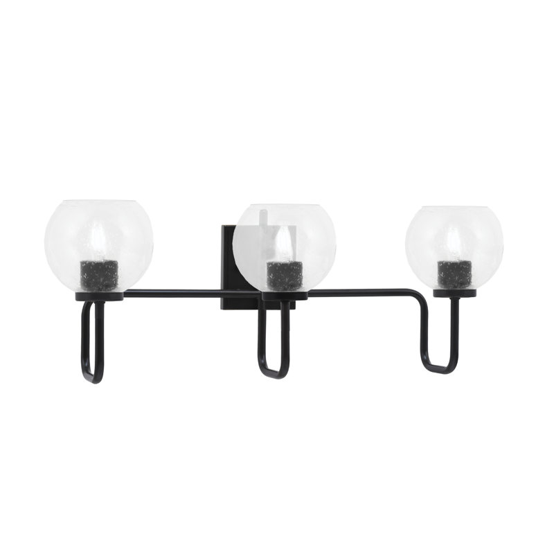Barre d'éclairage de salle de bain 3 lumières Amarmula, finition noir mat, verre transparent 5,75 po, Clair, Noir