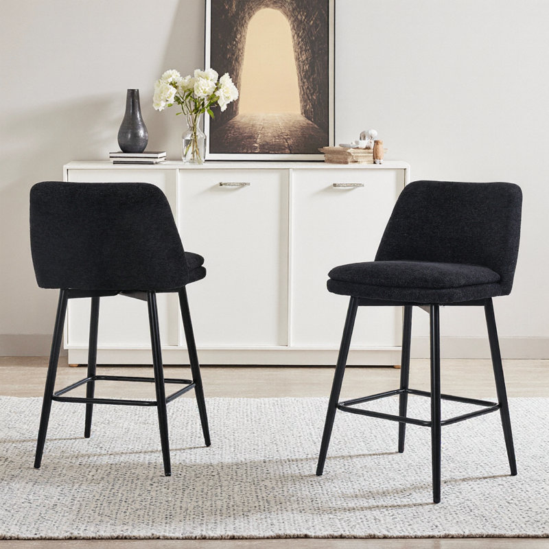 Ensemble de 2 tabourets de bar pivotants à hauteur de comptoir noir avec dossier, Noir