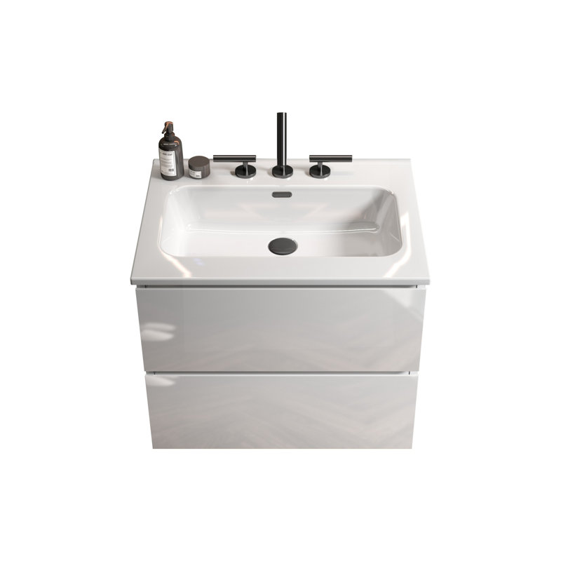 Meuble-lavabo mural 24 po avec lavabo en céramique, Blanc