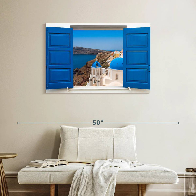 Vue de la fenêtre Gillard Oia, H 26 po x l 39 po