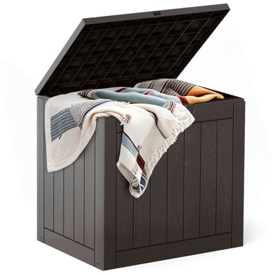 Coffre de terrasse avec capacité de 31 gallons, rangement extérieur verrouillable en résine résistant aux intempéries pour des livraisons sécurisées et un rangement intérieur dans le jardin ou le patio