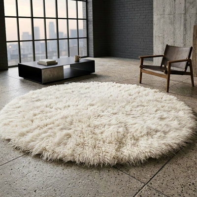 Stylish Greek flokati rugs. Long 3.5” organic wool pile. Natural off white wool area rug