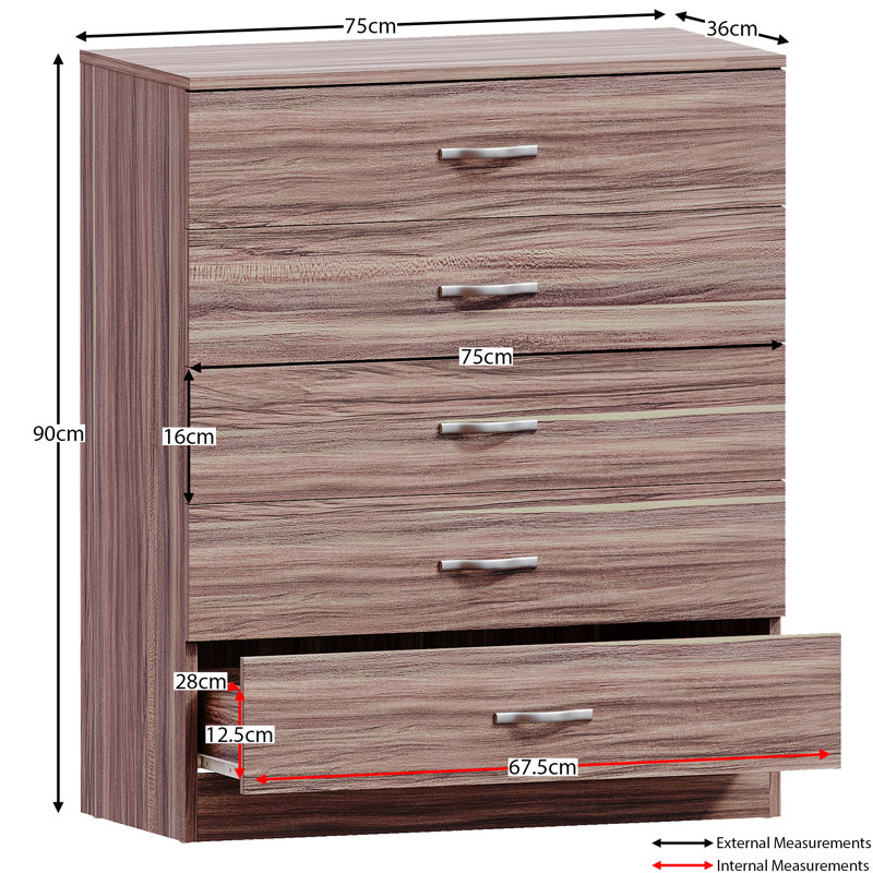 Maybery 5 Drawer 75Cm W Chest, Walnut