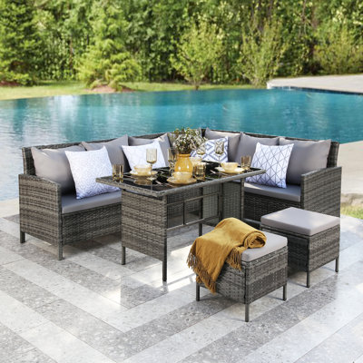 Aceston Rattan Wicker 9 - Person Seating Group with Cushions