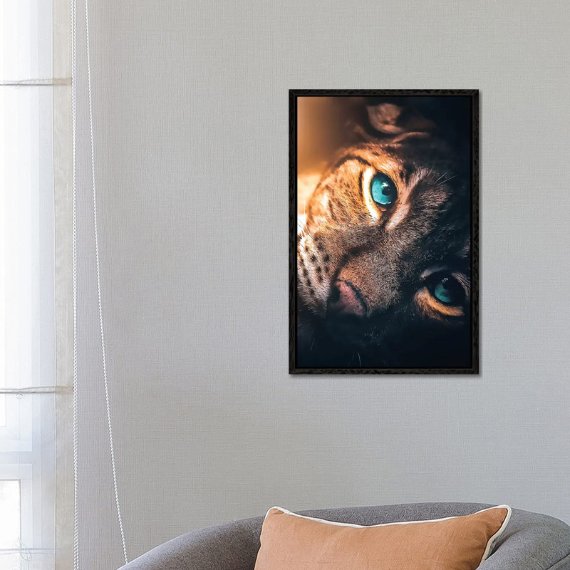 The Aqua Blue Eyed Leopard by Zenja Gammer - Print on Canvas, 66.04 cm H x 45.72 cm W, Black Framed