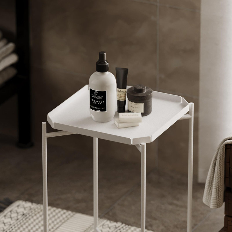 Table basse moderne blanche de 18,1 po x 22,0 po x 18,1 po | Fabrication 100% métal, poids léger à 6,9 lb | Conception élégante de couleur unie, parfaite pour le salon et les espaces contemporains, élégante et durable