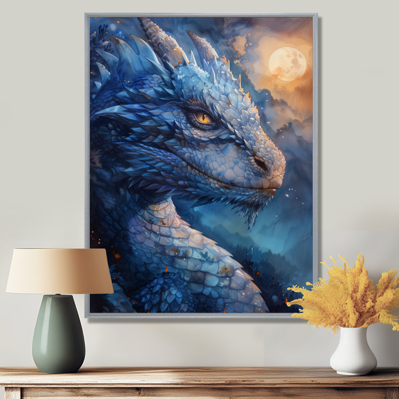 «Blue Moonlit Flight Dragon II - Dragons», reproduction d'art mural, H 20 po x l 12 po x P 1 po