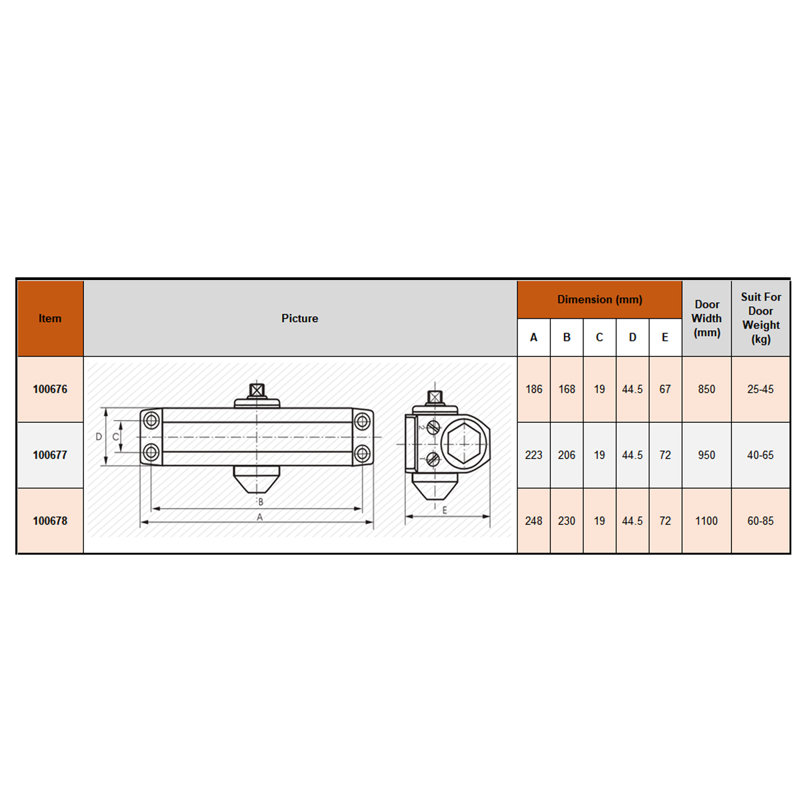 Ferme-porte en aluminium robuste ToughGuard 88-143lb (40-65kg), 11.5" H x 4" W x 3.5" D