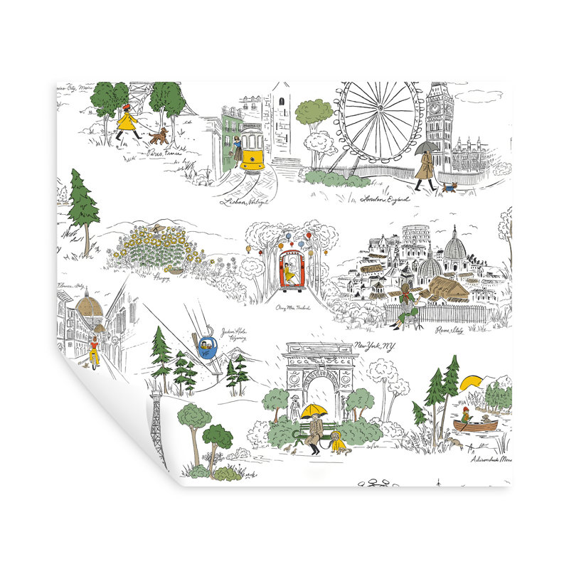 Papier peint à peler et coller de qualité supérieure Travel Sketches, Jaune