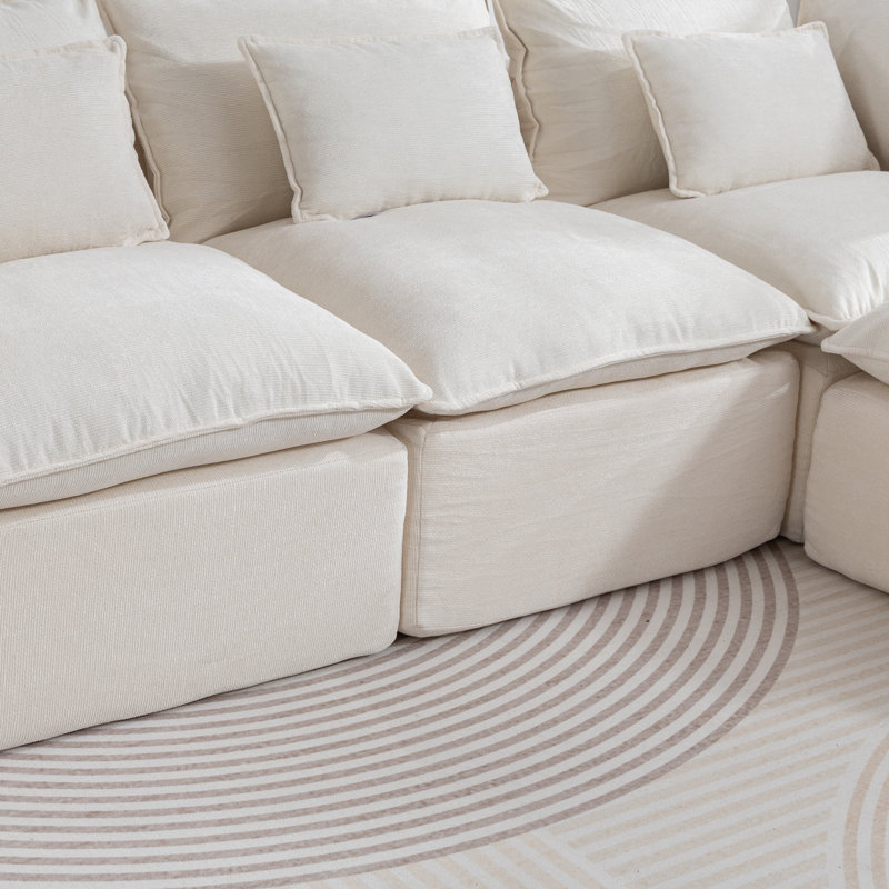 Canapé modulaire surdimensionné 103,15 po Cloud, Blanc + tissu gaufré + 3 sièges