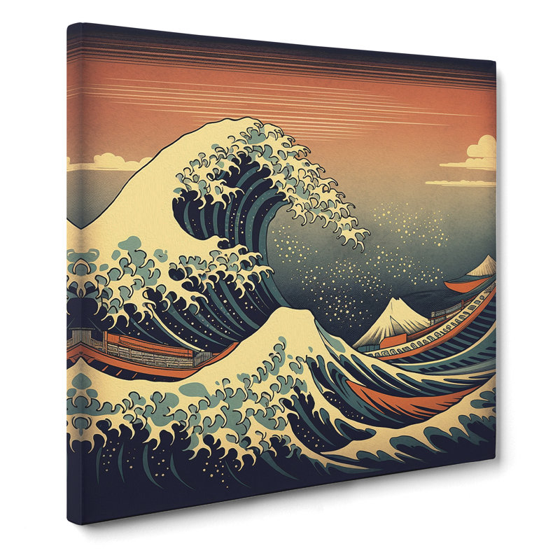 Japanese Wave Retro Art - Wrapped Canvas, 35cm H x 35cm W x 3cm D