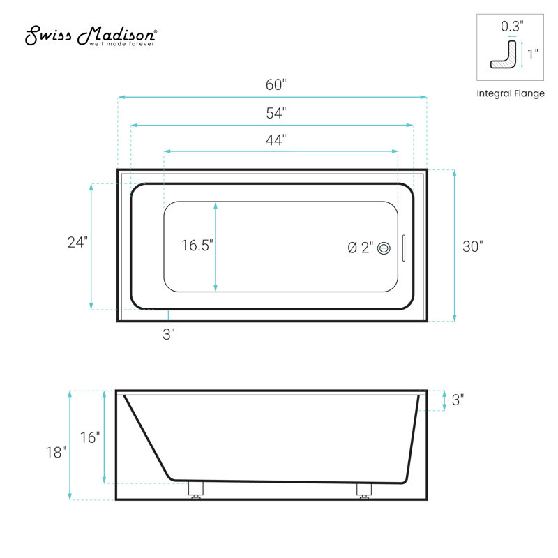 Voltaire 60 X 30 Skirted Soaking Apron Bathtub In Glossy White With Integrated Overflow, Drain Included, Right