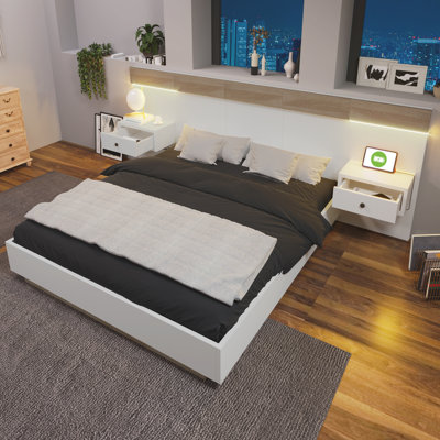 Bed Set With 2 Led Nightstands & Usb Port