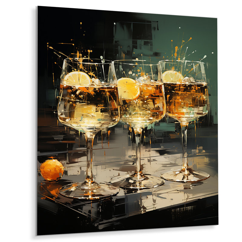 Yellow Vesper Vibrance Twilight Turquoise Cocktails - Cocktails Metal Wall Art, 32" H x 16" W x 1" D