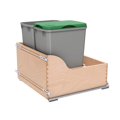 Double argent métallique 32 pte Poubelle escamotable en érable avec fermeture en douceur et (1) couvercle pour armoires de 24 po