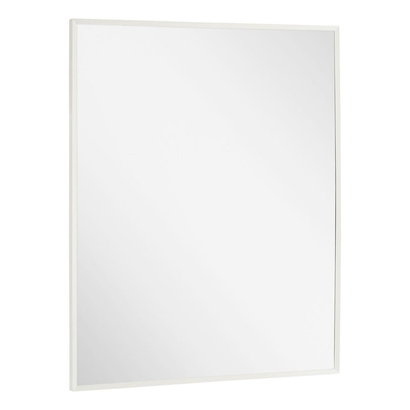 Satin White Rectangular Metal Framed Bathroom Mirror