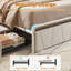 Base de lit double avec tête de lit à 2 niveaux, base de lit plateforme en métal avec 2 tiroirs de rangement, station de charge intégrée et DEL, beige-33324060-33324057