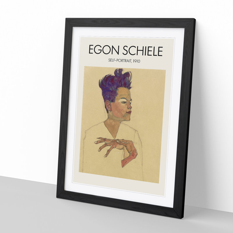 Self Portrait Vol.5 by Egon Schiele - Picture Frame Painting, 65cm H x 48cm W x 2cm D, Black