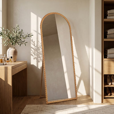 Miroir arqué avec cadre en bois d'hévéa