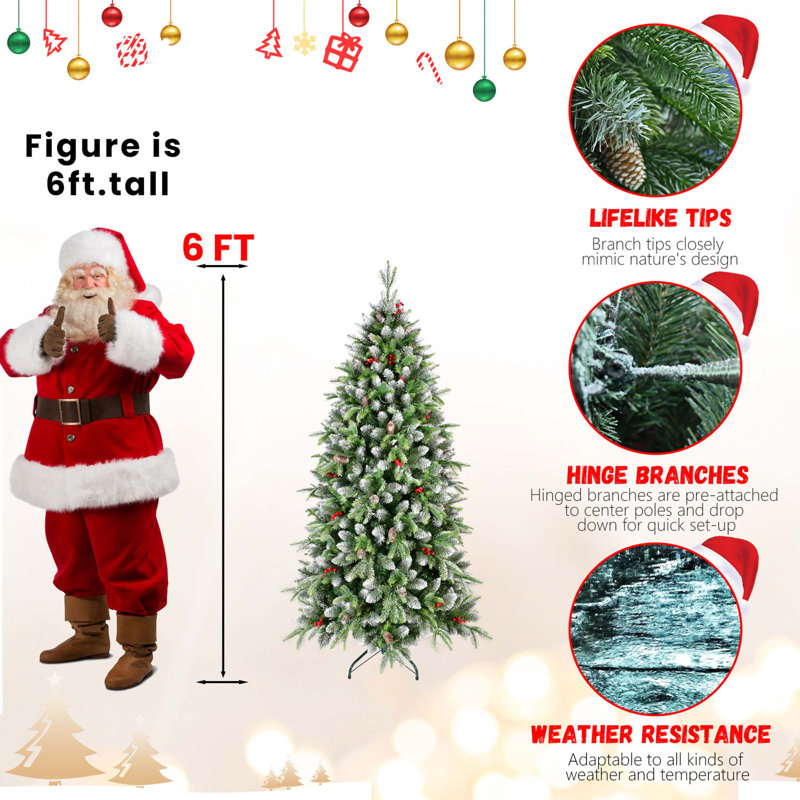 Arbre de Noël artificiel, pin à charnières luxueux avec aiguilles mixtes en PE + PVC pour la décoration de Noël intérieure / extérieure