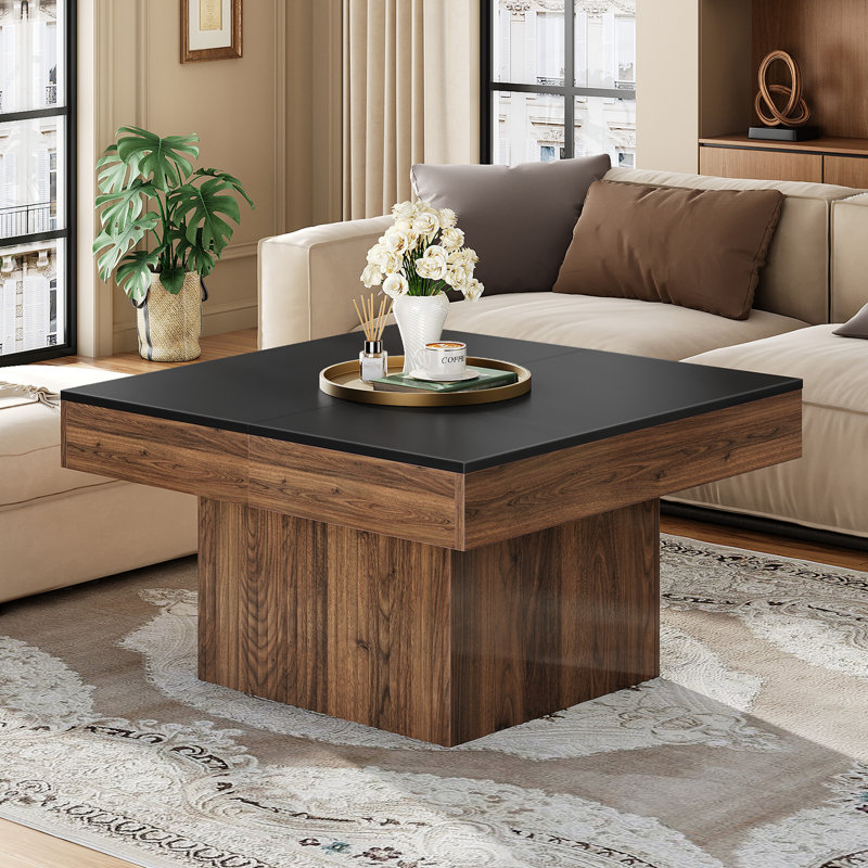 31.5'' Coffee Table with Storage, Black Top/Brown Base