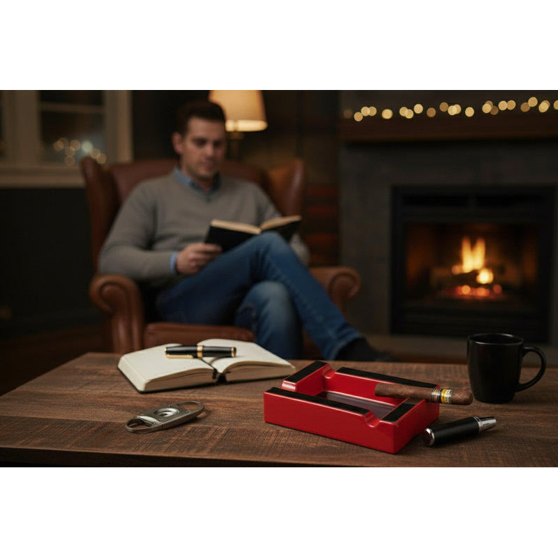 Visol Wesley Red And Black Rectangular Cigar Ceramic Ashtray