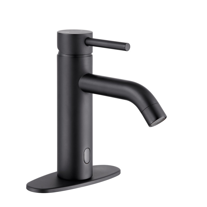 Robinet de lavabo de salle de bain un trou noir mat avec ensemble de drain