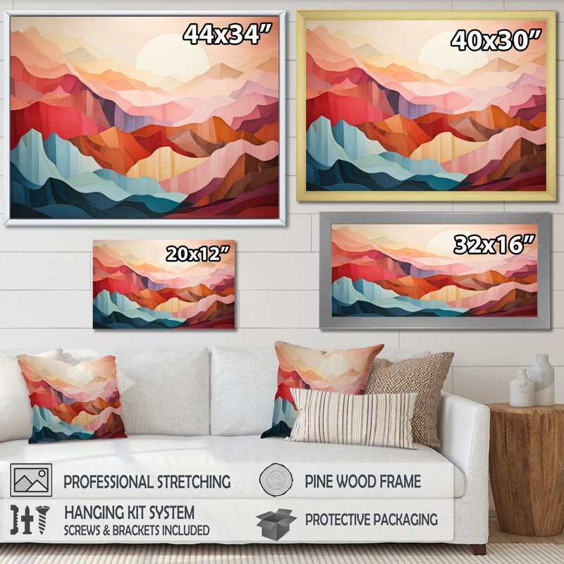 «Pastel Bold Sunset Landscape III», reproduction d'art sur toile, Cadre simple noir, H 16 po x l 32 po x P 1 po