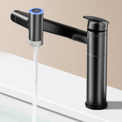 Matte Black Single Handle Bathroom Faucet With Temperature Display And 1080° Swivel