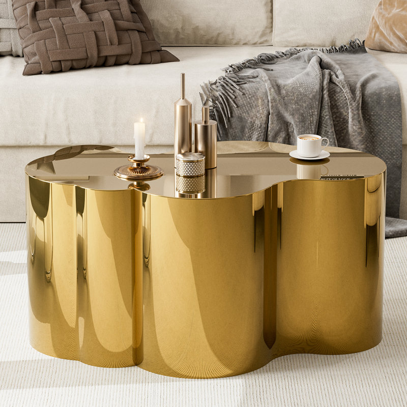 Table basse moderne moderne en acier inoxydable doré, 15.7" H x 19.6" L x 31.4" W