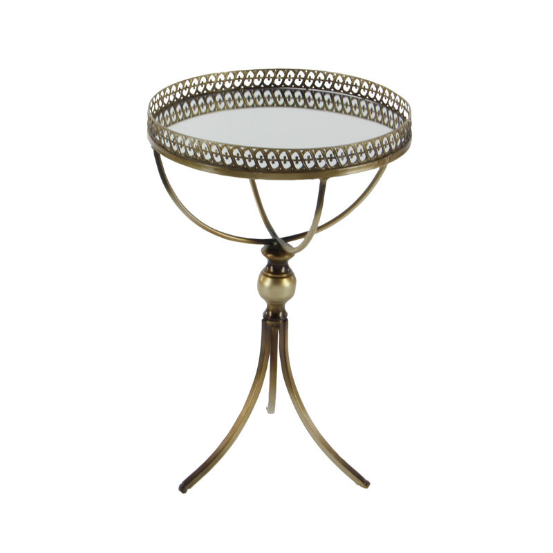 Gold Brass Round Metal and Glass Accent Table