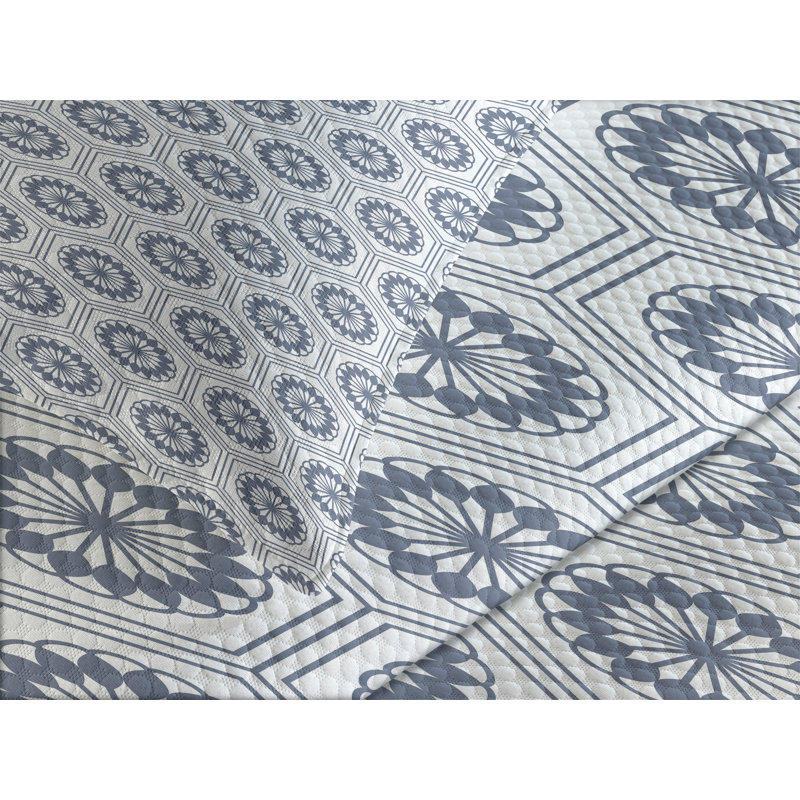 Ambesonne Geometric Bedspread Set  Kikko Pattern  Grey White, King Coverlet / Bedspread + 2 Standard Shams