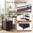 Reversible LED L-Shaped Black Desk with Storage and Power Outlet-999217586