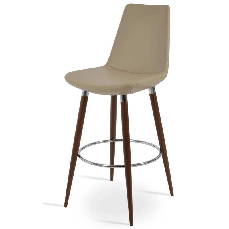 Tabouret de bar et de comptoir Eiffel Ana, Similicuir gris, Tabouret de bar (siège d'une hauteur de 29 po), Noyer