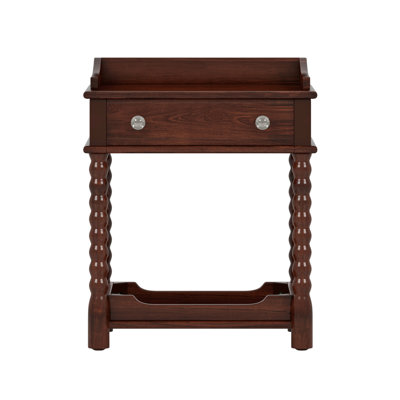Retro Style Nightstand With Drawer And Open Shelf For Bedroom, Bedside Table With Turned Legs And Metal Handle